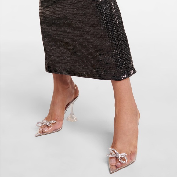 Amina Muaddi Rosie See Through Clear Slingback Embellished Bow Pumps size 40 - Picture 5 of 10